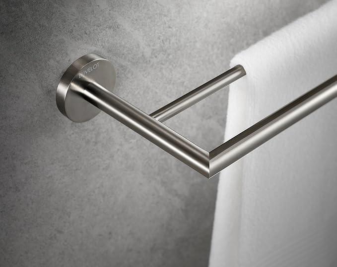 Towel Bar, Towel Racks for Bathroom, Double Towel Bar 26 Inch, Contemporary Bath Towel Holder Wall Mounted, Hotel Style Towel Shelf Brushed Nickel, 077080-BN Leo Series - ModernBath