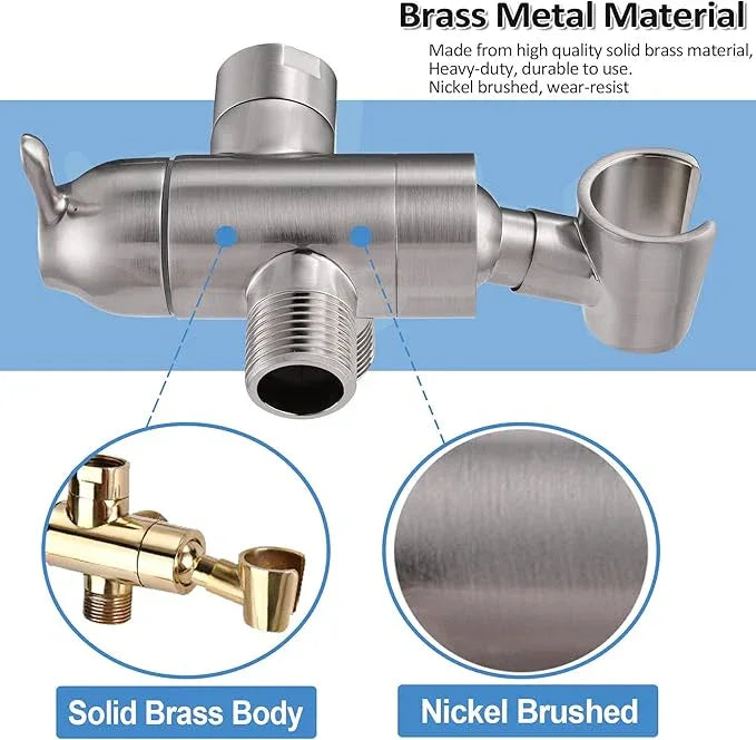 Shower Arm Diverter with Handshower Mount, G1/2 Brass Shower Diverter Valve Bathroom Universal Shower System Replacement for Handheld Shower and Fixed Shower Head, Brushed Nickel - ModernBath