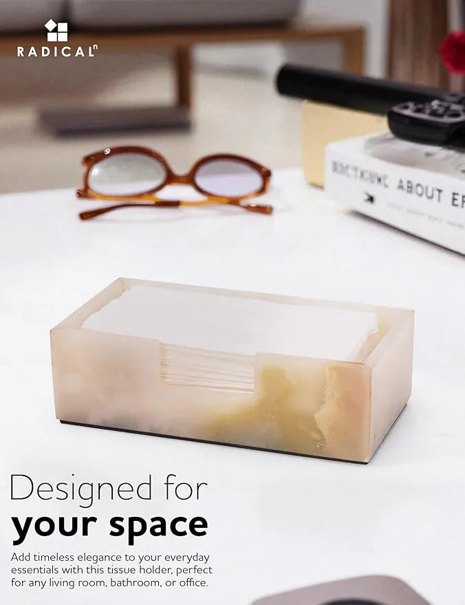 Radicaln Marble Tissue Box Cover 10x5 Inch Handmade White Onyx Decorative Tissues Paper Boxes for Bathroom Counter Organizer, Rectangle Napkin Holders for Office Desk & Room Décor Accessories - ModernBath