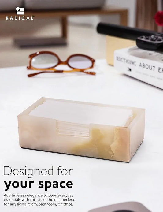 Radicaln Marble Tissue Box Cover 10x5 Inch Handmade White Onyx Decorative Tissues Paper Boxes for Bathroom Counter Organizer, Rectangle Napkin Holders for Office Desk & Room Décor Accessories - ModernBath