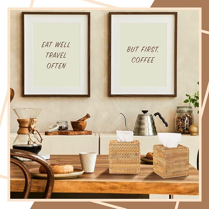 Kigley 1 Pcs Square Rattan Tissue Box Cover Boho Wicker Tissue Cube Box Cover 5.5'' x 5.5'' x 5.5'' Decorative Natural Wicker Hand Woven Napkin Box Holder Bathroom Office Car Accessories (Wood) - ModernBath