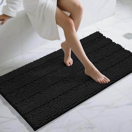 Yimobra Bathroom Rug Mat 47 x 24, Non Slip and Super Absorbent Bath Mat,Machine Washable Quick Dry,Ultra Plush Chenille Shower Rugs for Bathroom Floor Sink Tub and Shower Outside,Black - ModernBath