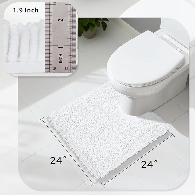 Yimobra Toilet Rugs U Shaped Washable, Extra Thick Soft Absorbent Chenille Contour Bathroom Rugs for Toilet 24x24 Inch, Quick Dry Non Slip Toilet Mat for Bath Floor, White - ModernBath