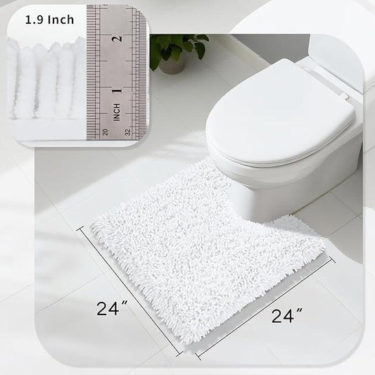 Yimobra Toilet Rugs U Shaped Washable, Extra Thick Soft Absorbent Chenille Contour Bathroom Rugs for Toilet 24x24 Inch, Quick Dry Non Slip Toilet Mat for Bath Floor, White - ModernBath