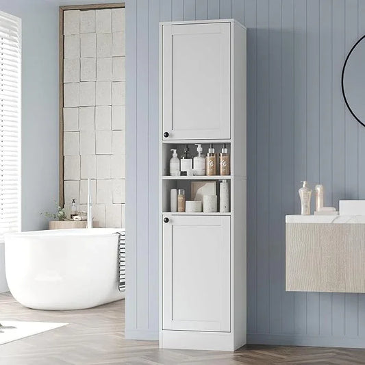 67" Tall Bathroom Cabinet with 2 Doors, Narrow Freestanding Floor Cabinet, Slim Storage Unit with Adjustable Shelves for Bathroom, Living Room, Entryway, Kitchen, White - ModernBath