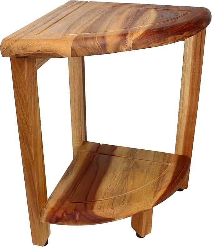 EcoDecors Snazzy Corner Natural Color Waterproof Teak Wood Shower Bench Stool Seat Chair for Inside Shower Provides Safety, Storage, and Organization for Bathroom Accessories - ModernBath
