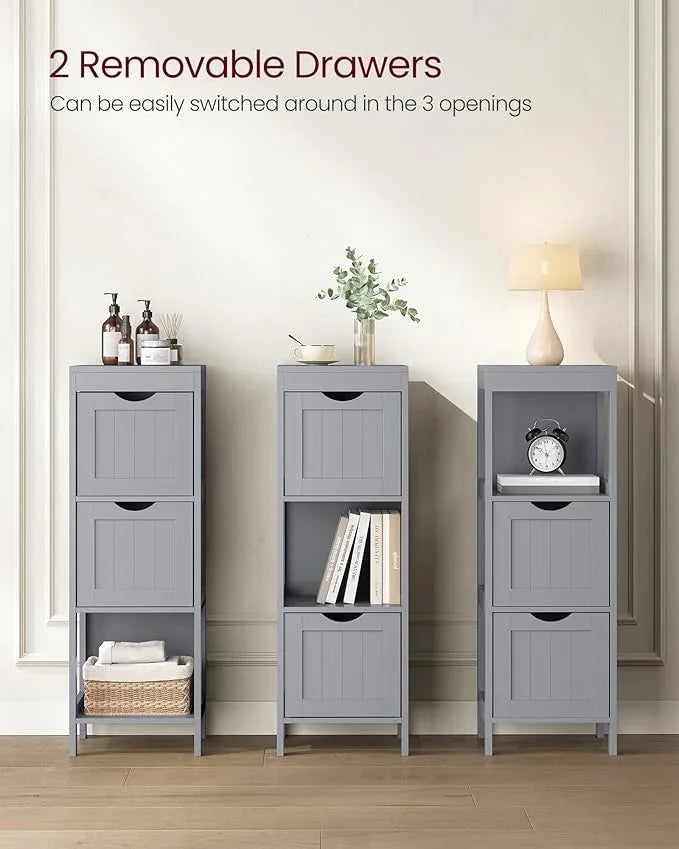 VASAGLE Storage Cabinet, Storage Organizer Rack Stand for Bathroom, Living Room, Bedroom, Multifunctional Corner Unit, 2 Drawers, 35 Inches in Height, Dove Gray UBBC042G02 - ModernBath