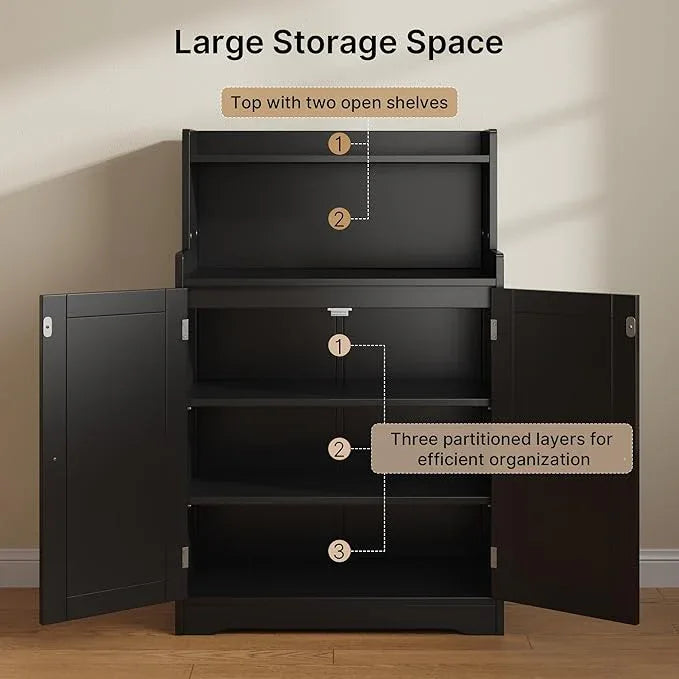 Gizoon Small Bathroom Storage Cabinet, Freestanding Organizer with 2 Doors, 2 Adjustable Shelves, 40" H Floor Pantry Cabinet for Dining Room, Kitchen, Living Room, Hallway, Black - ModernBath