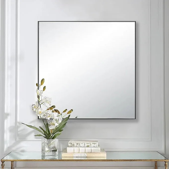 Bonverre 28x28 Inch Black Bathroom Mirror for Wall, Aluminum Frame Rectangle Rectangular Vanity Mirror, Modern Large for Bedroom, Living Room, Horizontal or Vertical - ModernBath