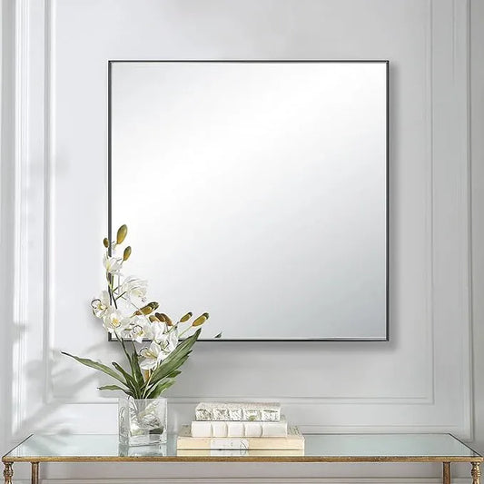 Bonverre 28x28 Inch Black Bathroom Mirror for Wall, Aluminum Frame Rectangle Rectangular Vanity Mirror, Modern Large for Bedroom, Living Room, Horizontal or Vertical - ModernBath