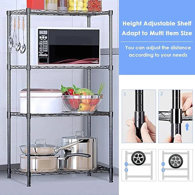 BNSPLY 4 Tier Wire Shelving Unit, Height Adjustable Wire Shelves with NSF Certified, Metal Storage Rack Shelf Unit for Kitchen, Laundry, Bathroom, Pantry, Closet (12" D x 19.7" W x 31.5" H, Black) - ModernBath