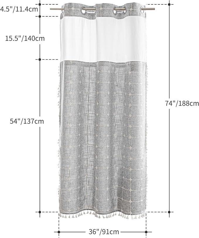 River Dream Grey Farmhouse Shower Curtain with Snap-in Liner, No Hooks Needed,with Magnets,with Tassels,Water Repellent&Machine Washable,36x74Inch - ModernBath