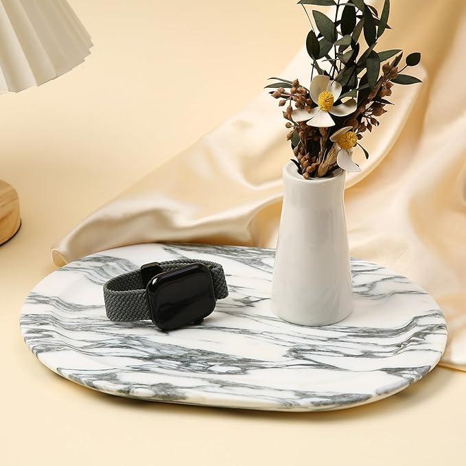 WANJINGYULE Natural Marble Decorative Tray Bathroom Counter Perfume Organizer Vanity Tray for Home Decor, Jewelry Candle, Coffee Table, Soap Holder Dresser Countertop Accessories 8"x11" Arabescato - ModernBath