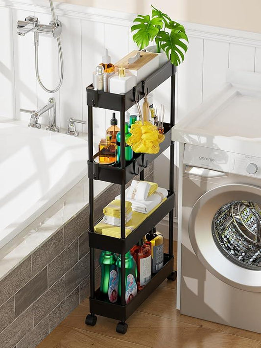 LEHOM 5.1" Slim Storage Cart - 4 Tiers Bathroom Organizer Mobile Shelving Unit Storage Rolling Utility Cart Slide Out Organizer for Kitchen Bathroom Laundry Narrow Places - ModernBath