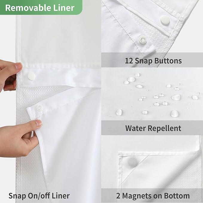 eachope Extra Long No Hook Shower Curtain with Snap-in Fabric Liner Set,White Waffle Weave Shower Curtains for Bathroom,Hotel Luxury Decor Bathroom Curtain Set,Waterproof & Washable,71Wx86H - ModernBath