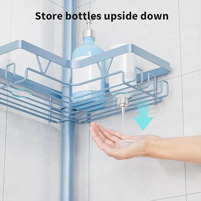 KEGII Shower Caddy Tension Pole, 4-Tier Rustproof Adjustable Corner Bathroom Organizer for Renters, 25–114.2 Inch No Drill Space-Saving Shower Storage Rack, Blue - ModernBath