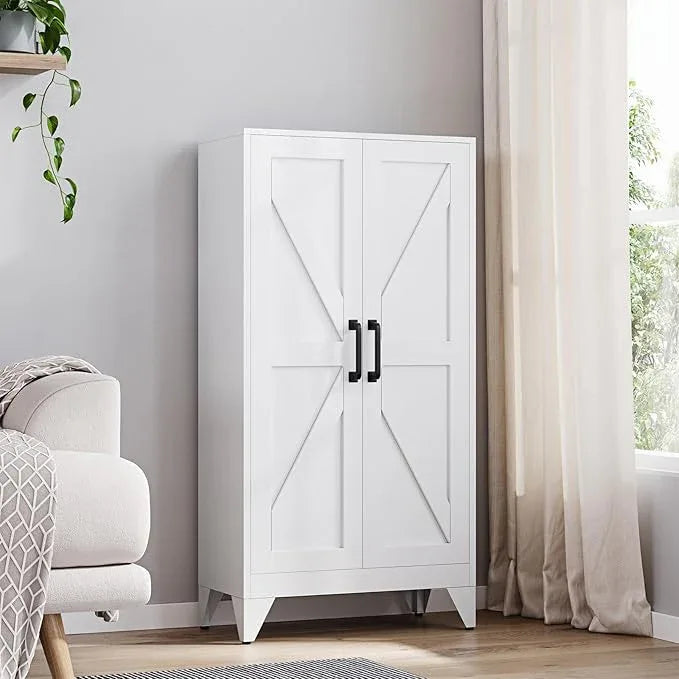 Yizosh Metal Storage Cabinet with 2 Doors and 3 Adjustable Shelves - 47" White Kitchen Pantry Storage Cabinet Locker for Kitchen,Living Room,Dining Room - ModernBath
