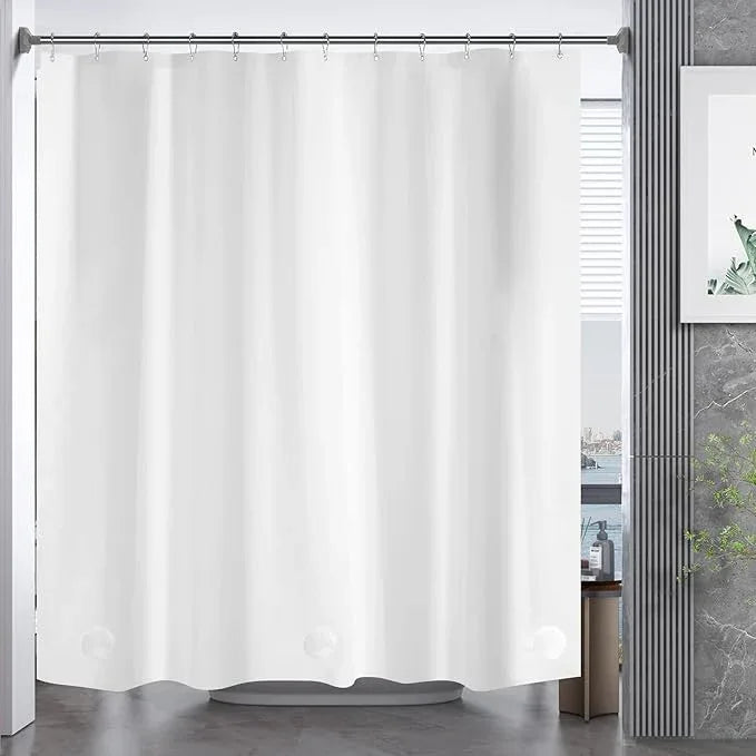 AmazerBath Plastic Shower Curtain, 72 x 65 Inches PEVA Heavy Duty White Shower Curtain, Waterproof Heavy Weight Thick Bathroom Curtain with 3 Big Clear Weighted Stones and 12 Rustproof Grommets - ModernBath