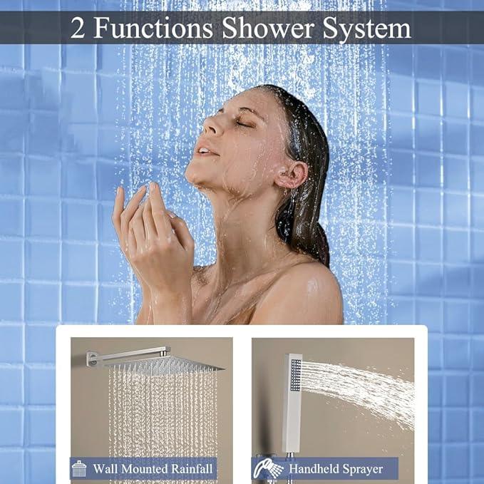 YCAIKOI Shower Faucet Set 16 Inch Wall Mount Rain Shower System, All Metal Shower Fixtures - Brushed Nickel - ModernBath