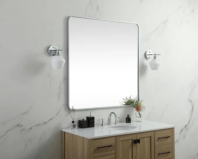ARS Concepts Aura, Soft Corner Metal Square Mirror 42X42 Inch in, Modern, Silver - ModernBath