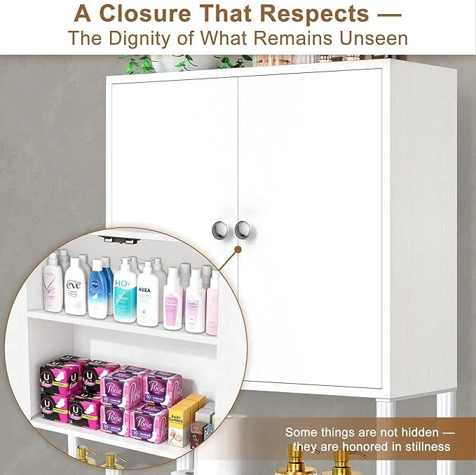 Over The Toilet Storage Cabinet - Bathroom Organizers Shelf with Barn Doors, Freestanding Space-Saver Above Toilet Storage Cabinet , Water-Resistant Rack for Bathroom，Anti-Tip Toilet Shelves (White) - ModernBath