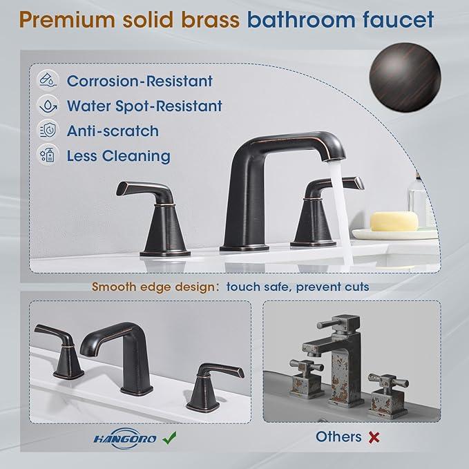 Widespread Bathroom Sink Faucet, Oil-Rubbed Bronze Bathroom Faucet 3 Hole，Brass Vanity Faucet with Pop Up Drain and 2 Supply Lines - ModernBath