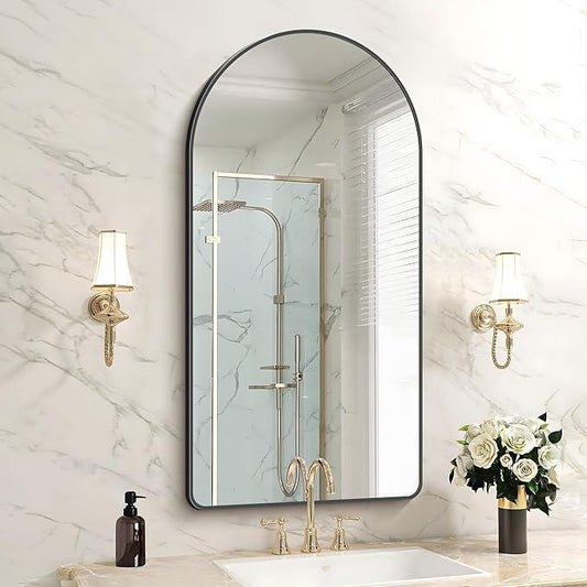 FORBATH Large Arched Wall Mirror 40x20 Inch, Black Arch Bathroom Mirror with Aluminum Frame, Arched Mirror for Dresser, Fireplace,Entryway,Home Decor,Hanging or Leaning Against Wall - ModernBath