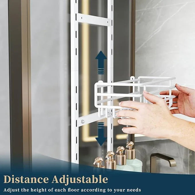 Consumest Over The Door Shower Caddy - 5 Tier Adjustable Shower Organizer Hanging with 2 Toothbrush Holders & 4 Hooks, Rustproof Organizer Shelf, Storage Rack for Bathroom, White - ModernBath