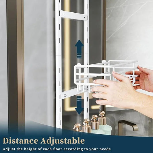 Consumest Over The Door Shower Caddy - 5 Tier Adjustable Shower Organizer Hanging with 2 Toothbrush Holders & 4 Hooks, Rustproof Organizer Shelf, Storage Rack for Bathroom, White - ModernBath