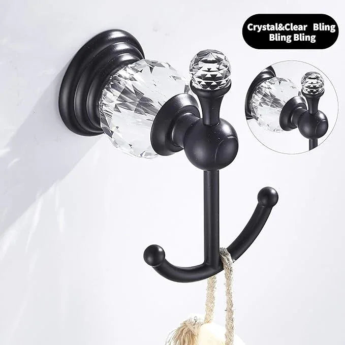Crystal Black Towel Hook, Bathroom Robe Hook, Coat Rack Hanger Heavy Sturdy Double Towel Hooks Bath Farmhouse Clothes Hook Wall Mounted Modern for Bathroom Kitchen Washroom - ModernBath