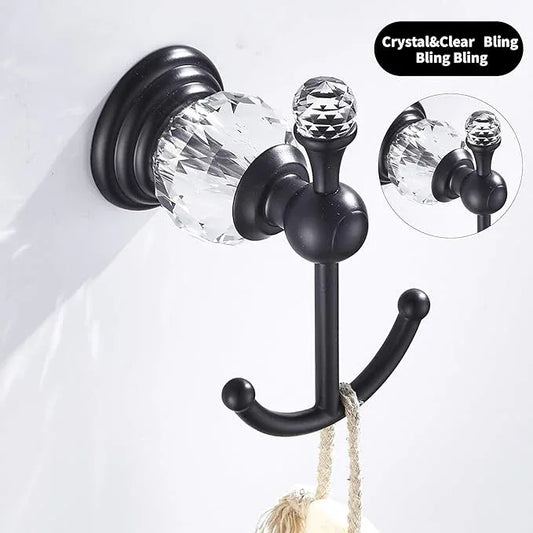 Crystal Black Towel Hook, Bathroom Robe Hook, Coat Rack Hanger Heavy Sturdy Double Towel Hooks Bath Farmhouse Clothes Hook Wall Mounted Modern for Bathroom Kitchen Washroom - ModernBath
