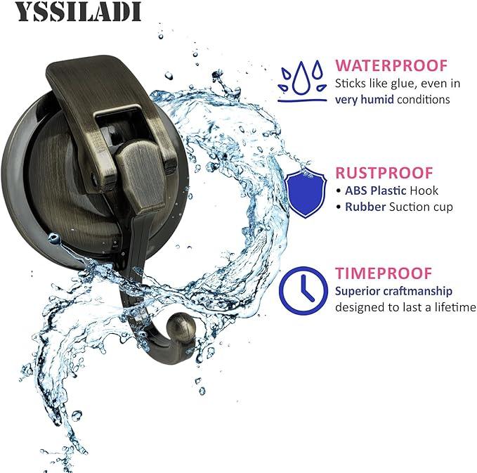 Heavy Duty Vacuum Suction Shower Hooks - Glass Suction Cup Bathroom Robe Hooks, Reusable, No Hole Punched - Bronze, 4 Pack - ModernBath