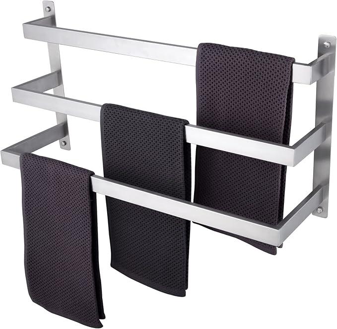 KOKOSIRI Bath Towel Bars Bathroom 3-Tiers Ladder Towel Rails Towel Holders Wall Mounted Towels Shelves Rack Brushed Stainless Steel, B5006BR-L24 - ModernBath