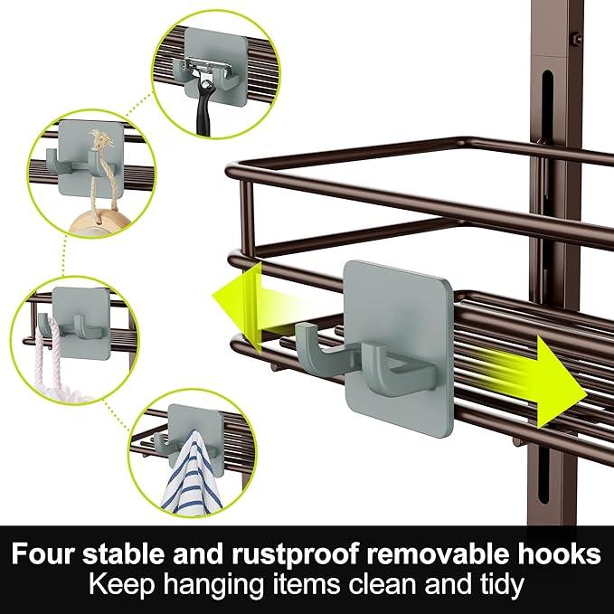 Orimade Over the Door Shower Caddy Adjustable 5 Tier Bronze,Bathroom Hanging Organizer Shelf Rustproof with 4 Hooks,Shower Basket with Soap Holder and Suction Cup - ModernBath