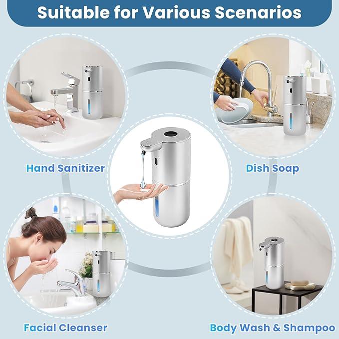 Automatic Soap Dispenser, Touchless Liquid Soap Dispensers, USB Rechargeable, 6-Level Adjustable Volume Control, 12.8oz/380ml, Wall Mount for Kitchen, Bathroom, Free Liquid Dispenser Stickers (Silver) - ModernBath