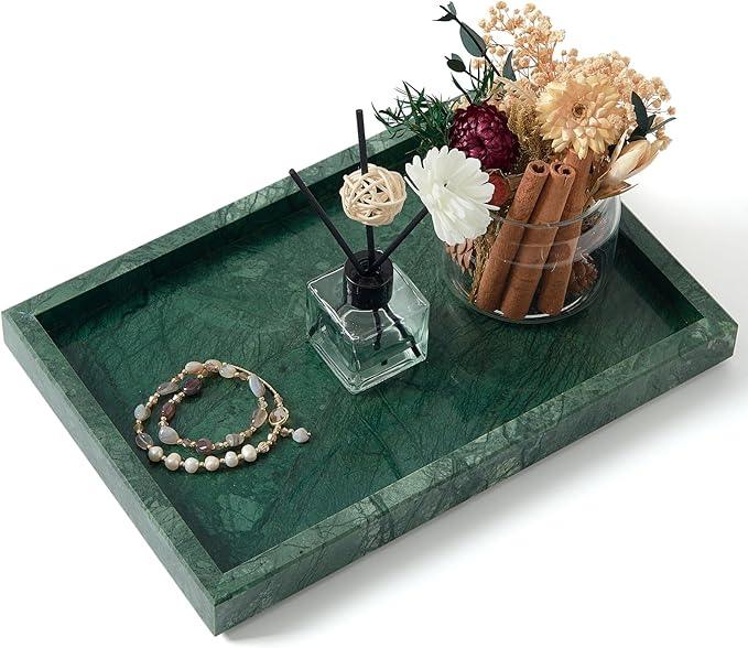 MULWR Green Marble Tray,Pure Natural Vanity Tray,Marble Trays for Kitchen Counter Non-Ceramic/Non-Resin,Stone Tray 12 x 8 inch - ModernBath