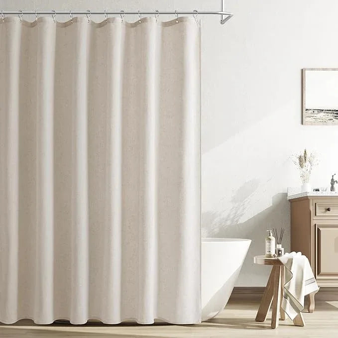 Naturoom Oatmeal Linen Shower Curtain, Cloth Textured Fabric Shower Curtain Set with Hooks, Simple Elegant Modern Farmhouse Country Ultra Thick Bath Curtains for Bathroom,Water Repellent,72x84 - ModernBath