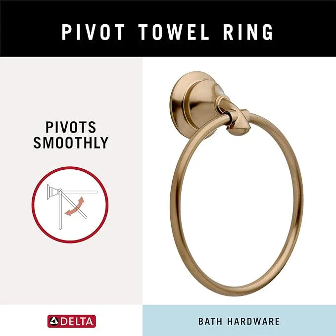 Delta Linden (1-Pack) Hand Towel Holder Champagne Bronze Towel Racks for Bathroom Wall Round Towel Ring Holder for Bath Towel Hanger for Kitchen, Bathroom Accessories 79446-CZ - ModernBath
