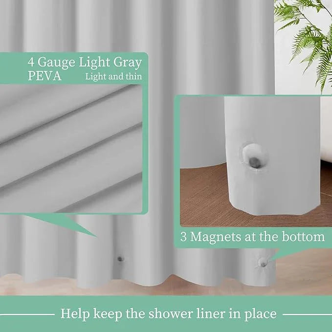 Mrs Awesome Grey Shower Curtain Liner with 3 Magnets, 72x72 Premium Flexible Sturdy Plastic Shower Curtain for Bathroom Lightweight & Waterproof, Light Gray - ModernBath