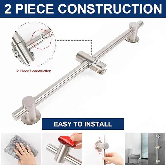 NearMoon Shower Slide Bar with Height/Angle Adjustable Handheld Shower Holder, Bathroom SUS 304 Stainless Steel Shower Head Holder for Bath (Adhesive, Brushed Nickel) - ModernBath
