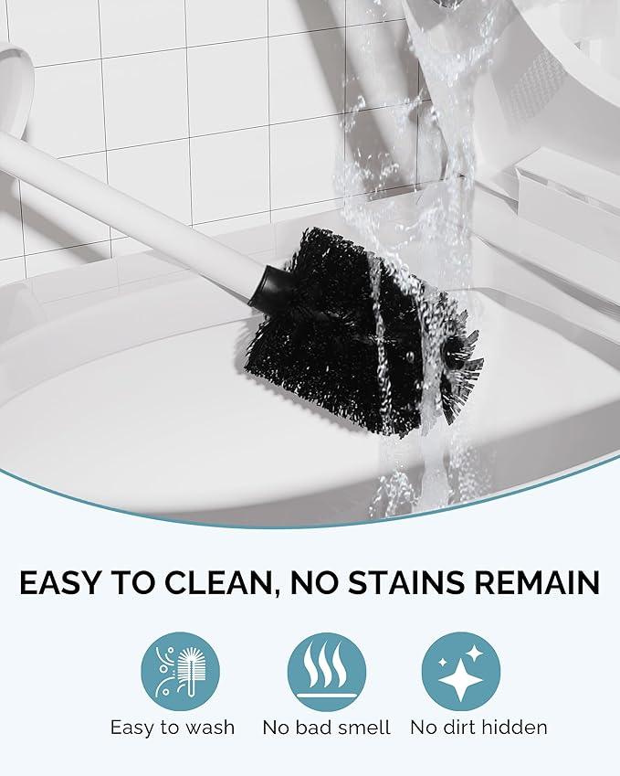 WZKALY Toilet Brush and Holder Set, Stainless Steel Toilet Bowl Brush with Lid, Rust Proof Toilet Cleaner Brush with Caddy, Durable Bristles, Splash Proof, Ideal for Bathroom（1 Pack, White） - ModernBath