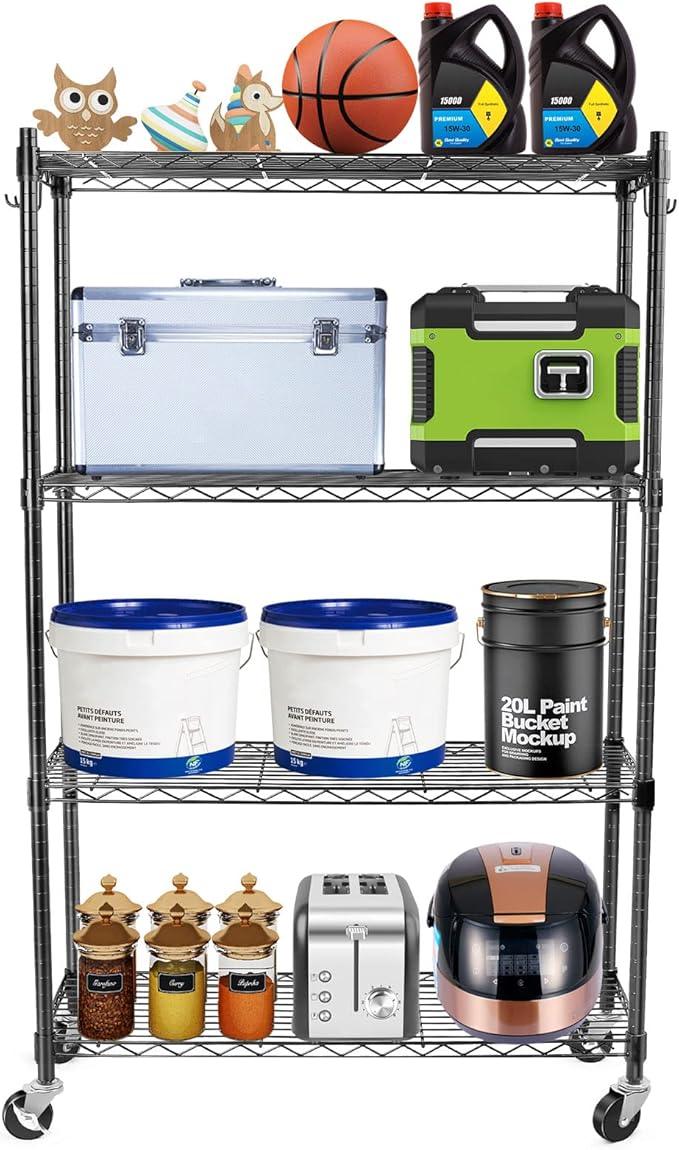 WDT Shelving Storage Units on Wheels Casters, Adjustable Heavy Duty Metal Shelf Wire Storage Rack for Home Office Garage Kitchen Bathroom Organization,36" Wx14 Dx57 H - ModernBath