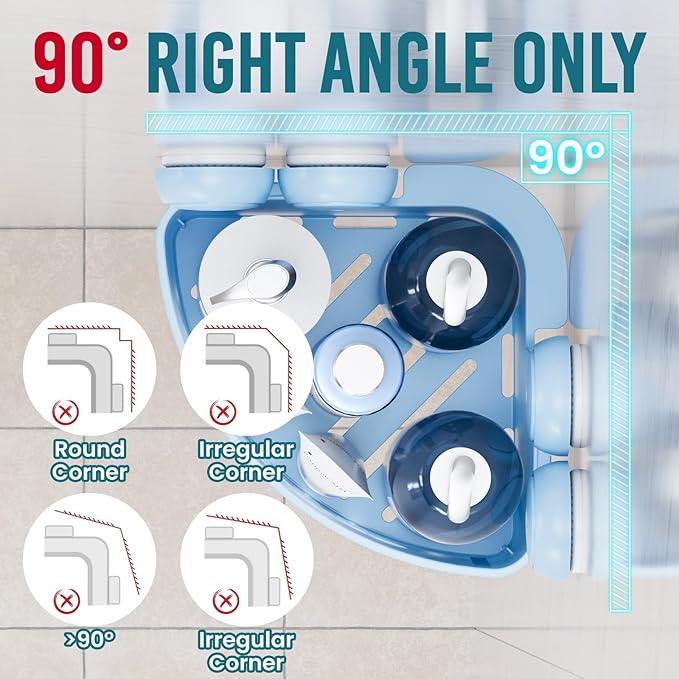 TAILI Corner Shower Caddy with Suction Cups, Wall Mounted Organizer Plastic Rack for Small Bathrooms, Kitchen, Removable Drill-Free Heavy Duty Shelf Basket, BLUE - ModernBath