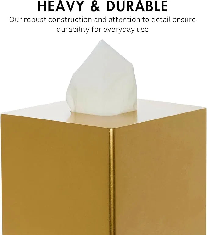 Yew Design Gold Square Tissue Box Cover, Decorative Tissue Box Dispenser for Bathroom, Parlors, Office, Bedroom Dresser, Vanity Countertop, Nightstand, Car, and Desk - ModernBath