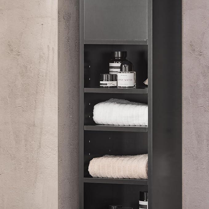 Haotian Narrow Bathroom Storage Cabinet, Tall Slim Bathroom Organizers and Storage for Small Spaces, Freestanding Skinny Cabinet with Doors and Shelves for Tight Corners Black BZR34-SCH - ModernBath