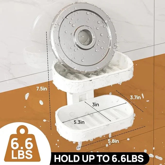 LEVERLOC Soap Dish Holder for Shower Double Layer Suction Cup Wall Mounted NO-Drilling Self Draining Removable Waterproof Strong Suction Bar Soap Sponge Holder for Shower Bathroom Bathtub Kitchen - ModernBath