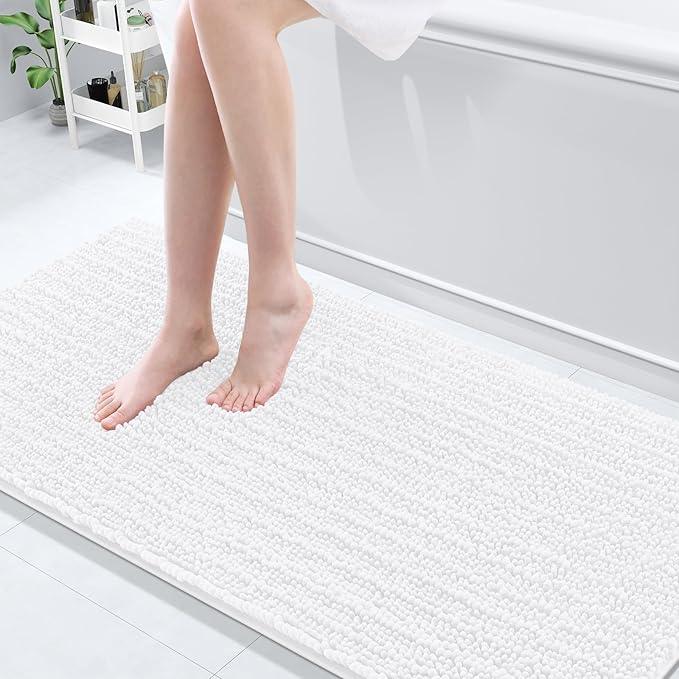 Arotive Luxury Chenille Bathroom Rug Mat, Extra Soft Thick Absorbent Shaggy Bath Rugs, Non-Slip Machine Wash Dry, Plush Bath Mats for Bathroom, Shower and Tub, 70x24, White - ModernBath