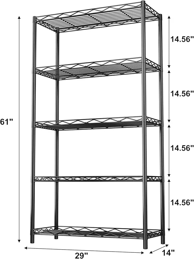 HOMEFORT 5-Tier Wire Shelving Unit, Extra Wide Metal Storage Rack, Free Standing Rack, Durable Organizer Perfect for Pantry Closet Kitchen Laundry Organization in Black, 29" W x 14" D x 61" H - ModernBath