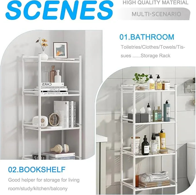 5 Tier Bathroom Storage Open Shelf Unit, Free-Standing Metal Corner Rack Shelving for Kitchen, Living Room, Hallway (White, Wider 5 Tier) - ModernBath