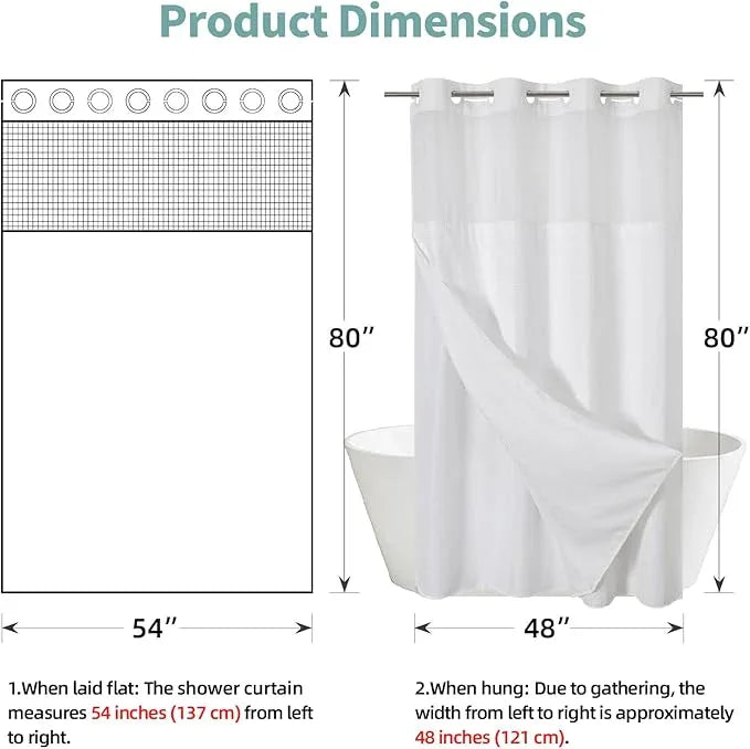 eachope Stall White No Hook Waffle Weave Shower Curtain with snap-in Liner Replacement, 230GSM Waterproof Fabric Hotel Shower Curtain Set for Bathroom, Through Mesh Top Window,54Wx80H - ModernBath